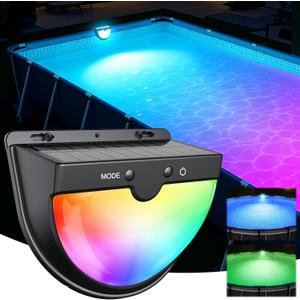 Solar Pool Lights for Above Ground Pools, solars Pool Lights with 10 Lighting Modes, 2025 Upgraded Frame Pools Solar Light, RGB Outdoor Waterproof Swimming Pools Light, Pool Accessories 1PK (Black)