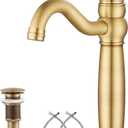 GGStudy Antique Brass Bathroom Faucet 360 Swivel Single-Handle 1 Hole Bathroom Vessel Sink Faucet Matching Pop Up Drain