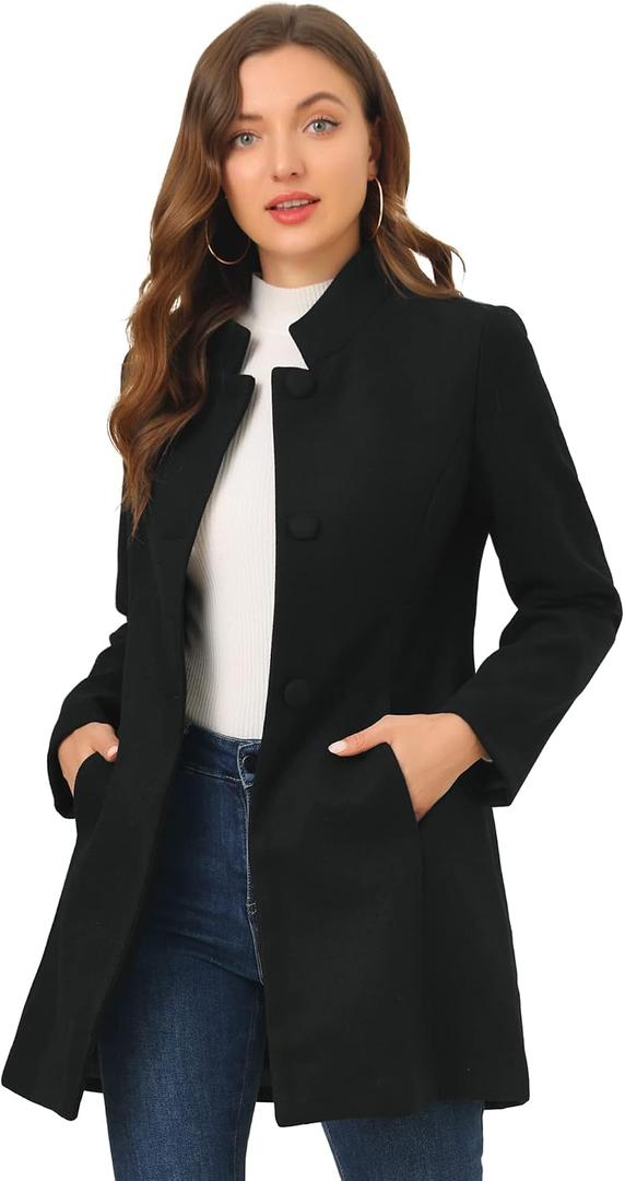 Allegra K Women's Winter Overcoat Mid-Long Stand Collar Single Breasted Coat Outerwear L