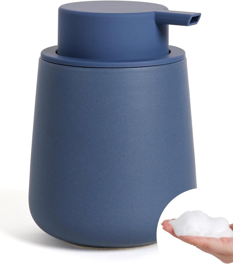 Bosilunlife Ceramic Foaming Soap Dispenser - 12Oz Bathroom Countertop Kitchen Dish Soap Pump Dispenser Foam Soap Dispenser - Matte Blue