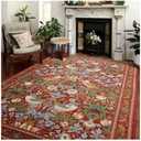 RoomTalks Ultra Thin Country Rustic 60×90Entryway Rug Entrance NonSlip Washable Indoor Door Mat, Rusty Red Strawberry Thief Rug, Vintage Botanical Floral Forest Accent Throw Rugs for Bathroom Kitchen