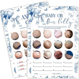 Toile Baby Shower Game, Beer or Baby Game Cards, Fun Baby's Shower Party Games Supplies Activities, Gender Reveal Games for Guests, Fun and Easy to Play, Set of 25 Cards and 1 Answer Card-C01