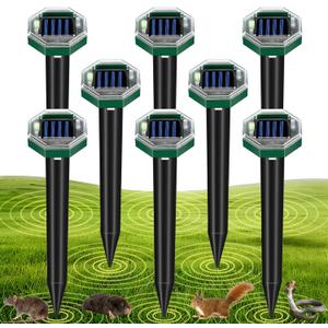 2026 Solar Mole Repellent Ultrasonic 8 Pack - Subterranean Sonic Gopher & Vole Deterrent Stakes, IP65 Waterproof Snake Groundhog Repeller for 360 Perimeter Defense of Yard, Lawn & Garden