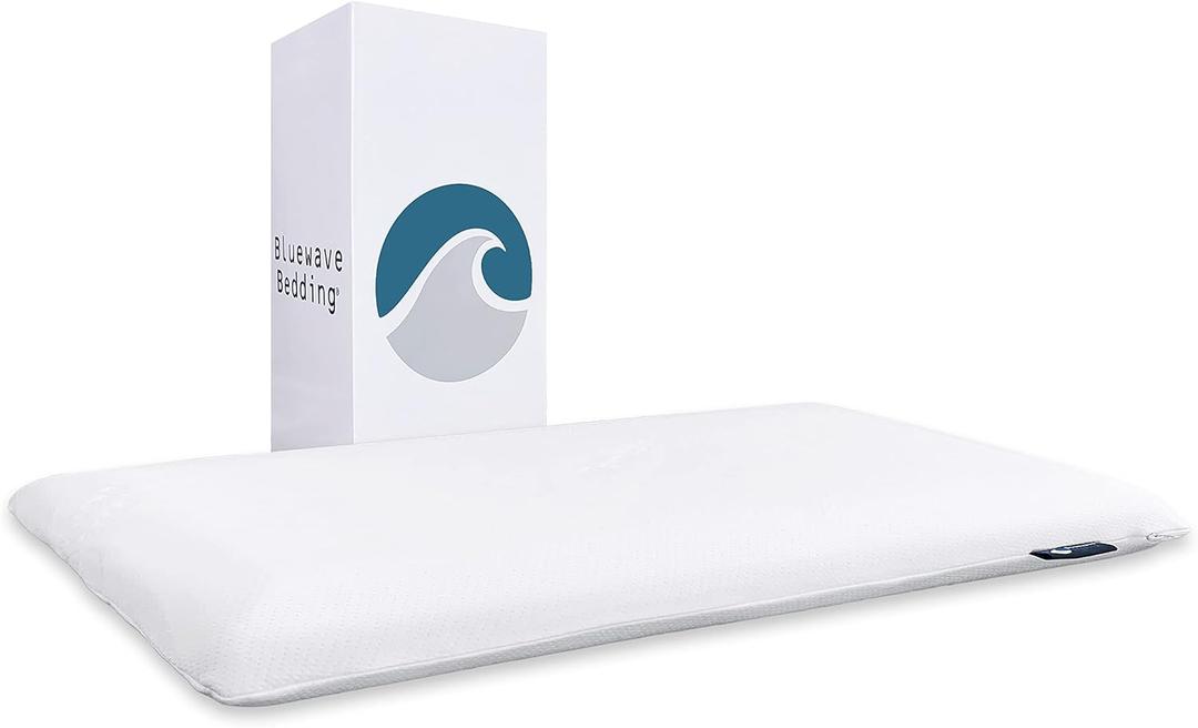 Bluewave Bedding Hyper Slim Gel Memory Foam Pillow for Stomach and Back Sleepers - Thin, Flat Design for Cervical Neck Alignment and Deeper Sleep (2.25-Inches Height, King Size), White