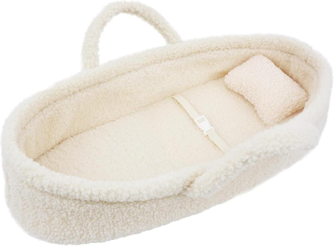 June Garden Cozy Dream Doll Bassinet - Baby Doll Portable Carrier - Fits for American Girl Dolls or Teddy Bears up to 18" - Cream White (18" and Smaller Dolls, 18" and Smaller Dolls)