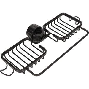 Kitchen Sink Faucet Organizer, Aluminum Alloy Double Sponge Holder Over Faucet, Sink Caddy Organizer with Hook & Dishcloth Rod, Drain Rack for Home Kitchen Bathroom, Fits 0.59" - 1.1" Diameter Pipes (Black)