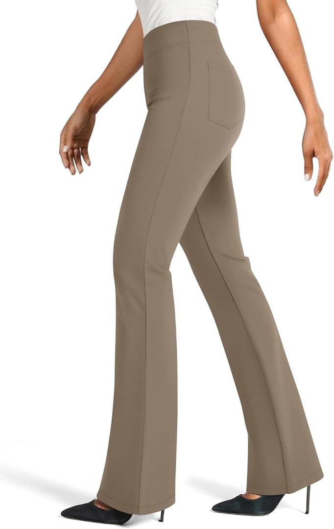 NIMIN Work Pants Women Business Casual Dress Trousers Stretchy High Waisted Pull On Flare Office Slacks 2025 Outfits (Medium, Coffee)