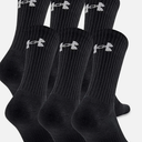 6 Pair UNDER ARMOUR Men Crew Socks BLACK Size Large 8-12 Cotton Pack