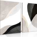 Modern Boho Canvas Wall Art Set of 2 - Minimalist Abstract Beige Black and White Neutral Textured Wall Art for Living Room, Dining Room, Office, Bathroom, Bedroom - Framed 12x16 in (12x16 inch, Black White Beige)