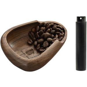Coffee Bean Dosing Cup & RDT Spray Bottle Set - Walnut Wood Espresso Accessories Kit with Static Reduction Spray, Measuring Tray for Coffee/Tea