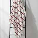 CREVENT 50"X60" Farmhouse Breathable Soft and Warm Chenille Plaid Throw Blanket for Sofa Couch Bed, Home Decoration Throw with Tassles (Red & White)