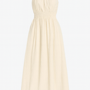 Women's 2025 Summer Boho Spaghetti Strap Square Neck Solid Color Ruffle A Line Beach Long Midi Dress S