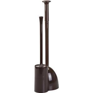 mDesign Hidden Plunger and Brush Set for Toilet Bowl - Combo with Holder Caddy - Modern Toilet Brush and Plunger Set - Aura Collection - Dark Brown (Pack of 1)
