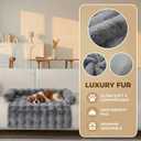 Calming Dog Bed for Couch, 29.5 x 29.5 inch Removable Couch Cover for Dogs Washable, Non-Slip Fluffy Plush Dog Sofa Mat for Furniture Protector (Grey)