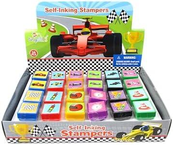 TINYMILLS 24 Pcs Race Car Assorted Stamps for Kids Self Ink Stamps Race Car Birthday Party Favors, Racing Theme Goody Bag Fillers