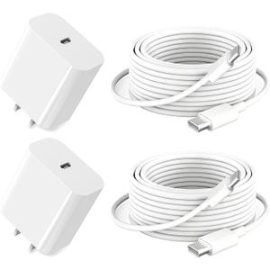 iPad Charger Fast Charging 10ft USB-C Cable & 20W USB-C Charger Block 2-Pack for Apple iPad A16/11th/10th/Pro 13/12.9/11/Air/Mini A17 Pro, iPhone 17/16/15 Series, White