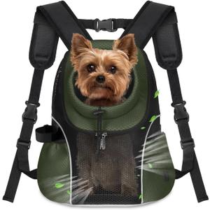 WOYYHO Pet Dog Carrier Backpack Small Dog Front Backpack Ventilated Mesh Dog Travel Back Pack with Safety Belt for Travel Hiking Cycling Outdoor Adventures (Size S: 2-4.5 lbs, Army Green)