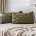 MIULEE Throw Pillow Covers Soft Corduroy Decorative Set of 2 Boho Striped Pillow Covers Pillowcases Farmhouse Home Decor for Couch Bed Sofa Living Room 12x20 Inch Olive Green