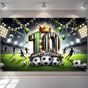 BlissYard Happy 10th Birthday Banner Soccer Backdrop 84x60 Inch Football Stadium Party Decrations Background Decoration Football 10th Anniversary for Boys Kids Photo Booth Party Supplies