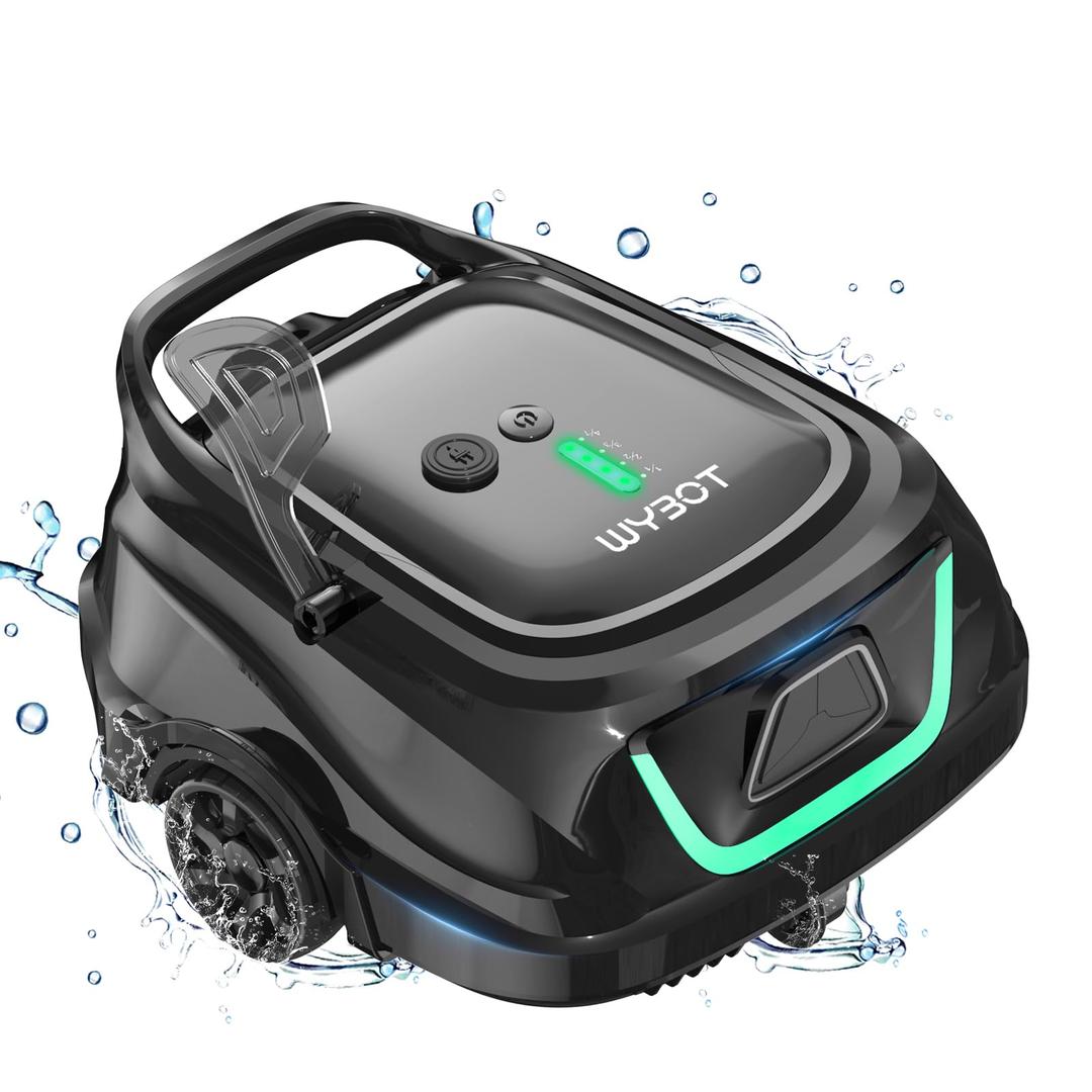 WYBOT A1 Robotic Pool Cleaner – Dual Layer Filtration, Strong Suction, 130 Mins Runtime, Robot Pool Vacuum for Above Ground and Flat Pools up to 1,100 Sq. Ft., 4 Cleaning Modes (Abyss Black Green)