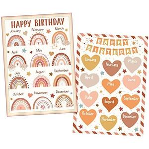 Spakon ⁸8 Pack Boho Happy Birthday Poster Chart for Classroom Birthday Calendar Poster Chart Classroom Decoration Bulletin Board Decor, 12.4 x 17.5 Inch(Boho)
