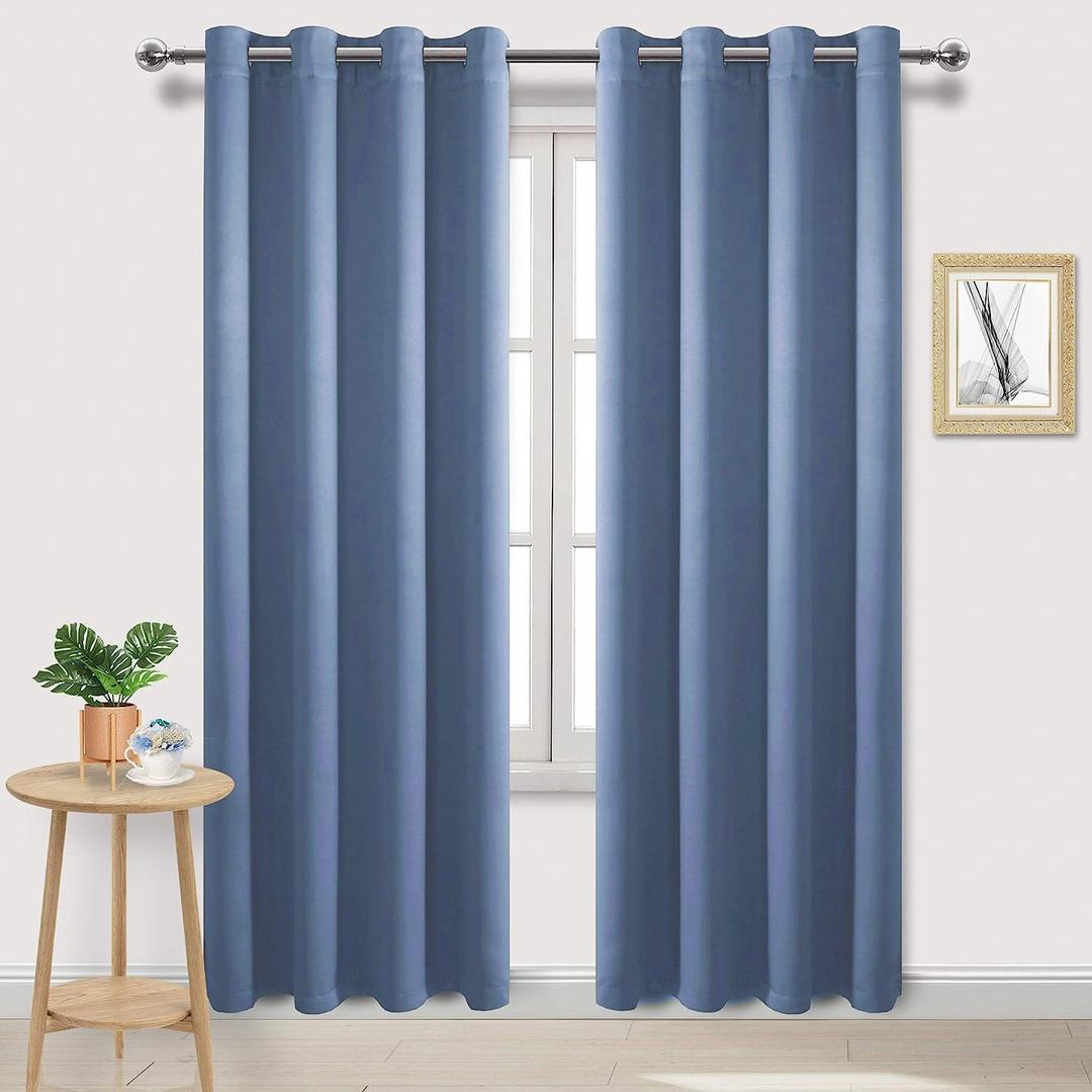 DWCN Dusty Blue Blackout Curtains for Windows, W52xl84 Inches Long, 2 Light Blocking Privacy Protection Drapes for Living Room, Bedroom, Dining Room, Kitchen