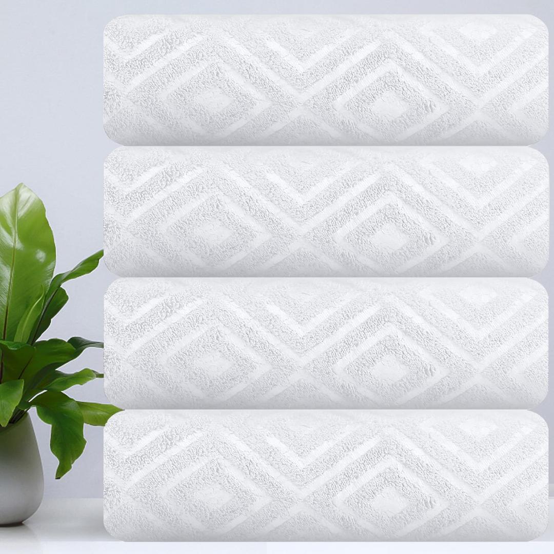CHINO Extra Large Bath Towel Set, 4 Piece White Oversized Bath Sheets 35"x70"-Soft, Quick Dry, Super Absorbent, Diamond Pattern Microfiber Bath Sheets for Bathroom, Beach, Travel, Fitness, Yoga