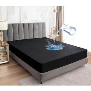 Sufdari Mattress Protector,Waterproof 18" Deep Pocket Mattress Cover Fitted Sheet Style with Elastic Rubber Band,Washable and Easy Care-Black,Queen