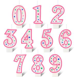 Nuanchu 10 Pcs Number Birthday Candles for Cakes, Polka Dot Colorful 0-9 Numeric Candles for Birthday Cake Decoration, Numeral Topper Decor for Wedding Anniversary Reunions Party Celebrations(Pink)