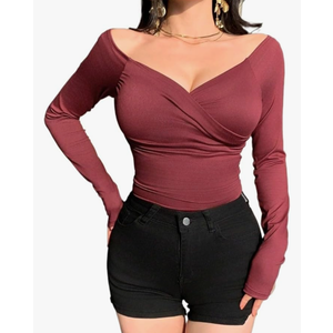 CSB Plain Long Sleeve T-Shirt Casual for Fall Back Women's Fashion Business Work Tops,S