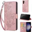 Wallet Case for Samsung Galaxy S24 Plus 6.7 inch, Rose Gold Butterfly