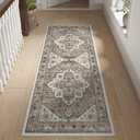 jinchan Boho Runner Rug 2x6 Tribal Low Pile Kitchen Runner Washable Stain Resistant Non Slip Ultra-Thin Faux Wool Soft Accent Rug Bathroom Entryway Hallway Bedroom Brown