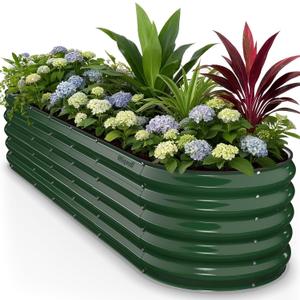 Winpull 8x2x1.5 ft Galvanized Steel Raised Garden Bed, Raised Garden Bed Kit, Galvanized Planter Box Outdoor, 18" Tall Oval Large Metal Raised Bed for Gardening Vegetables Flower Herb (Moss Green)