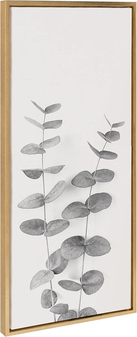 Kate and Laurel Sylvie Eucalyptus Botanical II Gray and Soft White Framed Canvas Wall Art by The Creative Bunch Studio, 18x40 Panel Gold, Minimalist Decorative Plant Dcor (40L" x 18W")