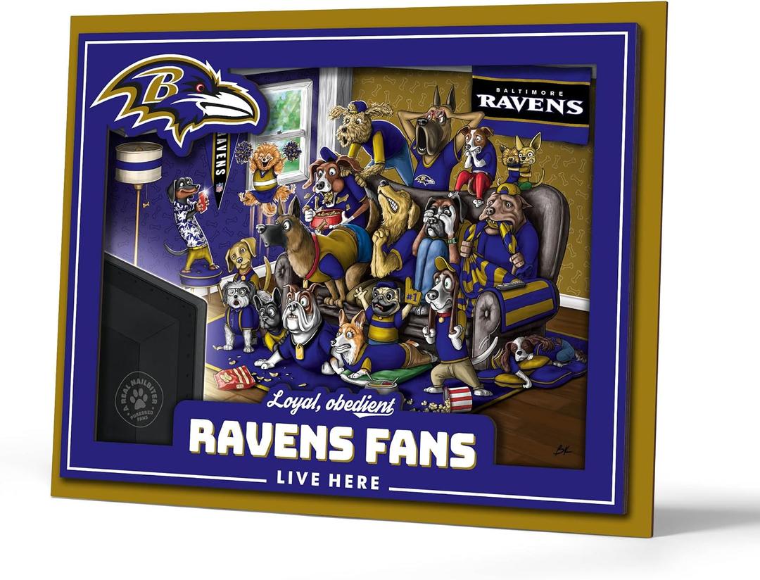YouTheFan Officially-licensed NFL Purebred 3D Wall Art - Humorous original hand-drawn cartoon artwork, multi-layer, funny gift, indoor team decor, 15"L x 12"W (Blue, M)