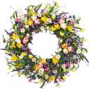 Spring Wreath 22 inch Indoor Summer Wreaths Artificial Spring Wreaths for Front Door, Tulip Wreath with Daisy and Lavender for Home Holiday Decor (Multicolor-3)