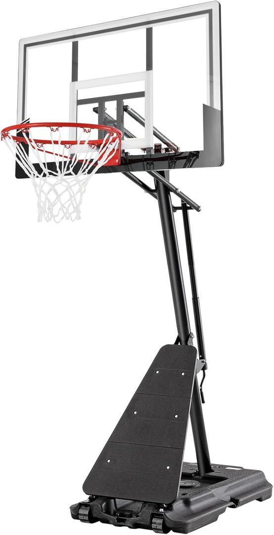 Basketball Hoop Outdoor, Portable Basketball Hoop with Impact Resistant PC Backboard, 10FT Height Quickly Adjustable Basketball Goal System with Rebound Plate (White and Black, 43 inch Backboard)