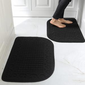 COSY HOMEER 32X20 Inch Anti Fatigue Kitchen Rug Mats are Made of 100% Polypropylene Half Round Rug Cushion Specialized in Anti Slippery and Machine Washable Black(2 pcs)