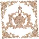 5PCS Wood Appliques Onlays Decorative for Furniture Bed Door Cabinet Wardrobe Unpainted Wood Carving Decoration,01