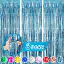 Blue Streamers for Party Decorations - 3 Pack 3.3ft x 8.3ft Tinsel Curtains for Bluey Birthday and Winter Wonderland Occasions
