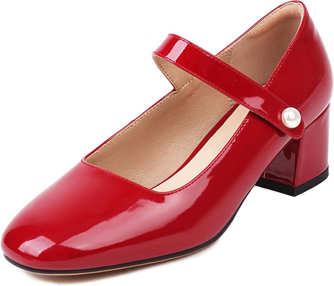 Naiyee Mary Jane Shoes Women Chunky Heel Ankle Strap Dress Shoes for Women Low Heels Close Rounded Toe Pumps
