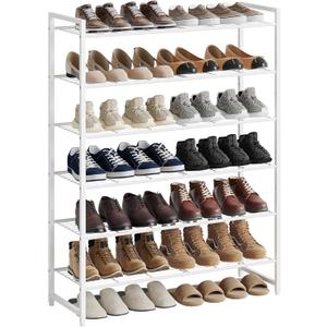 Shoe Rack, Metal Shoe Organizer, 6 Tier Garage Shoe Rack Max Holds 30 Pairs, Shoe Storage Shelf for Closet, Entryway, White
