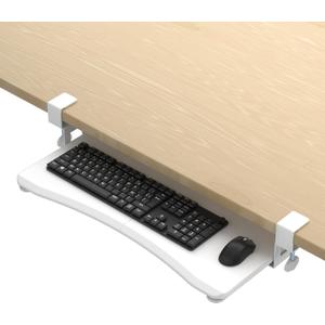 suptek Keyboard Tray Under Desk Pull Out with C Clamp Mount, Computer Keyboard & Mouse Tray, 25.6 (30 Including Clamps) x 11.8 inch Slide-Out Platform Computer Drawer for Typing, White, DSF1W