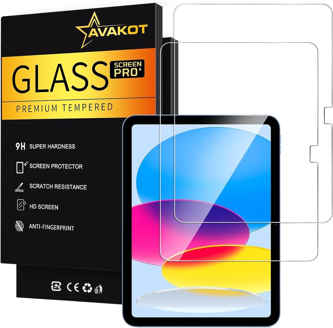 avakot 2 Pack Screen Protector for iPad 11th A16 2025(11 Inch) / 10th Generation 2022 (10.9 Inch), Tempered Glass Film Guard -Clear Ultra Touch Sensitive Case Friendly