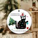 3 x Funny Black Cat Ornament 2025  White Elephant Gift, Oh Christmas Tree, Your Ornaments are History  Ceramic Holiday Decoration with Black Cat in Lights  Pet Lover Gift and Funny Xmas Tree Dcor