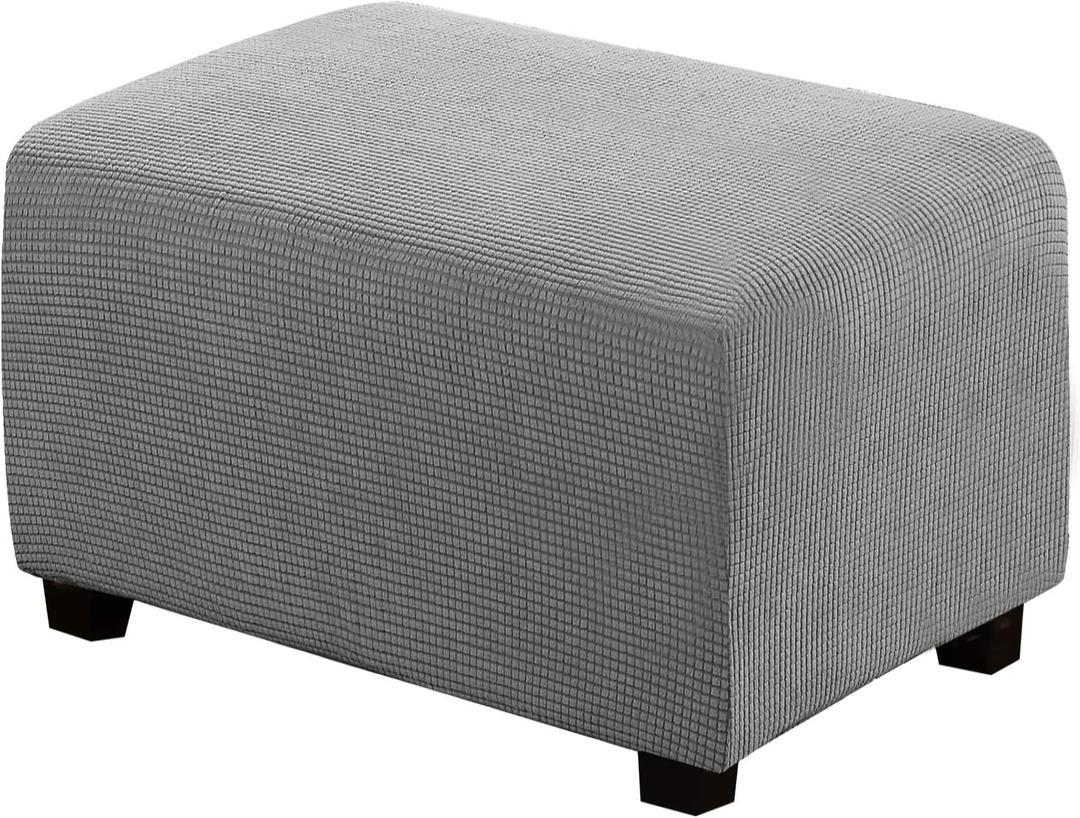 H.VERSAILTEX Ottoman Cover Slipcover Rectangle Fit Length 33"-38" Footrest Sofa Slipcovers Stool Cover Footstool Protector Covers Feature Stretch Thick Soft Jacquard Fabric Removable Washable - Dove