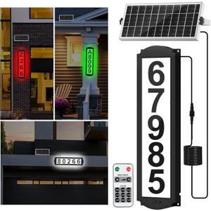 Solar House Numbers with Separate Panel, T-SUNUS Address Sign for Outside Horizontal & Vertical Mounted, Waterproof LED Number Plaque Street Yard Mailbox Visitor Mailman 911 Ubereats (RGB&White 6000K)
