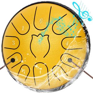 Steel Tongue Drum 6 Inche 11 Note Steel Drums Rain Chime,Raindrop Drum,Rain Drum for Outside GardenYellow