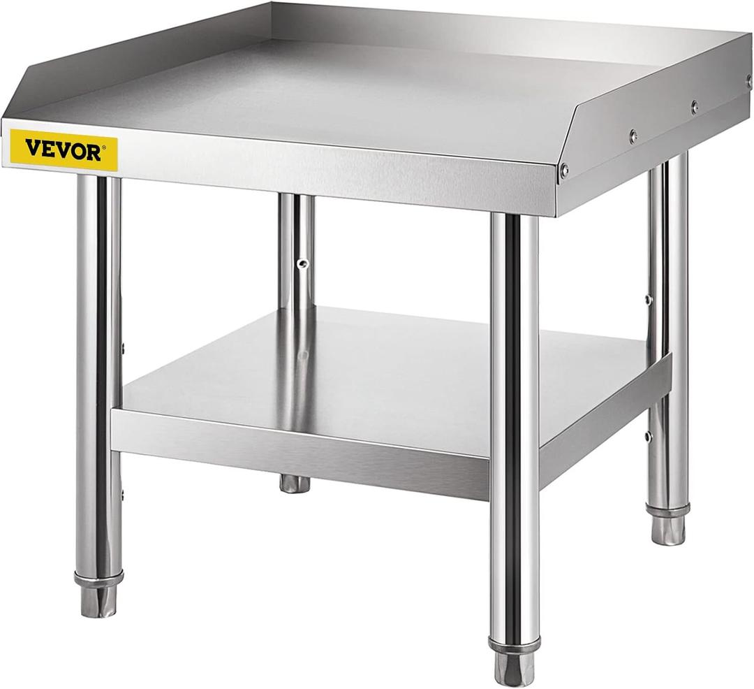 VEVOR Stainless Steel Equipment Grill Stand, 24 x 24 x 26 Inches Stainless Table, Grill Stand Table with Adjustable Storage Undershelf, Equipment Stand Grill Table for Hotel, Home, Restaurant Kitchen (24*24*24 Inch)