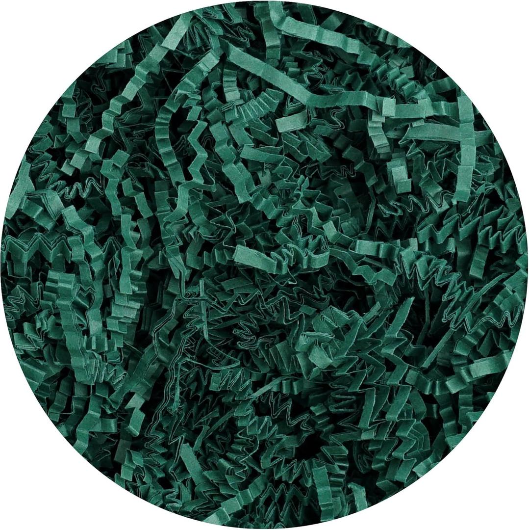 Forest Green Crinkle Paper Filler, 2lb Shredded Paper for Gift Baskets, Weddings, Birthdays, Showers & Holidays (2 Pound)